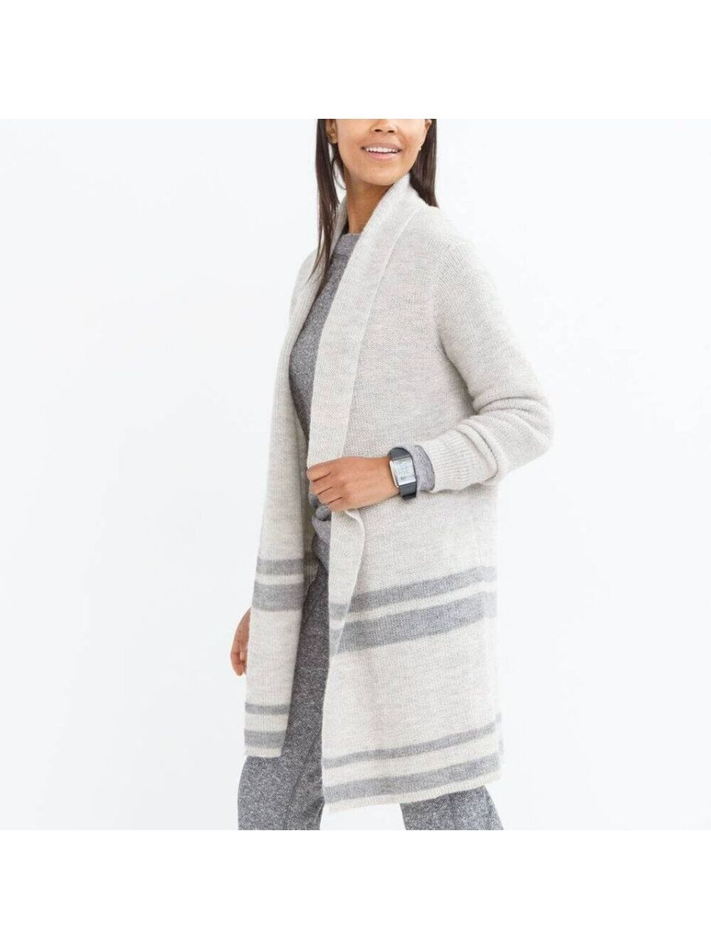Roots Indigenous Alpaca Open Cardigan Gray Tan Fair Trade Organic Women’s LUXE